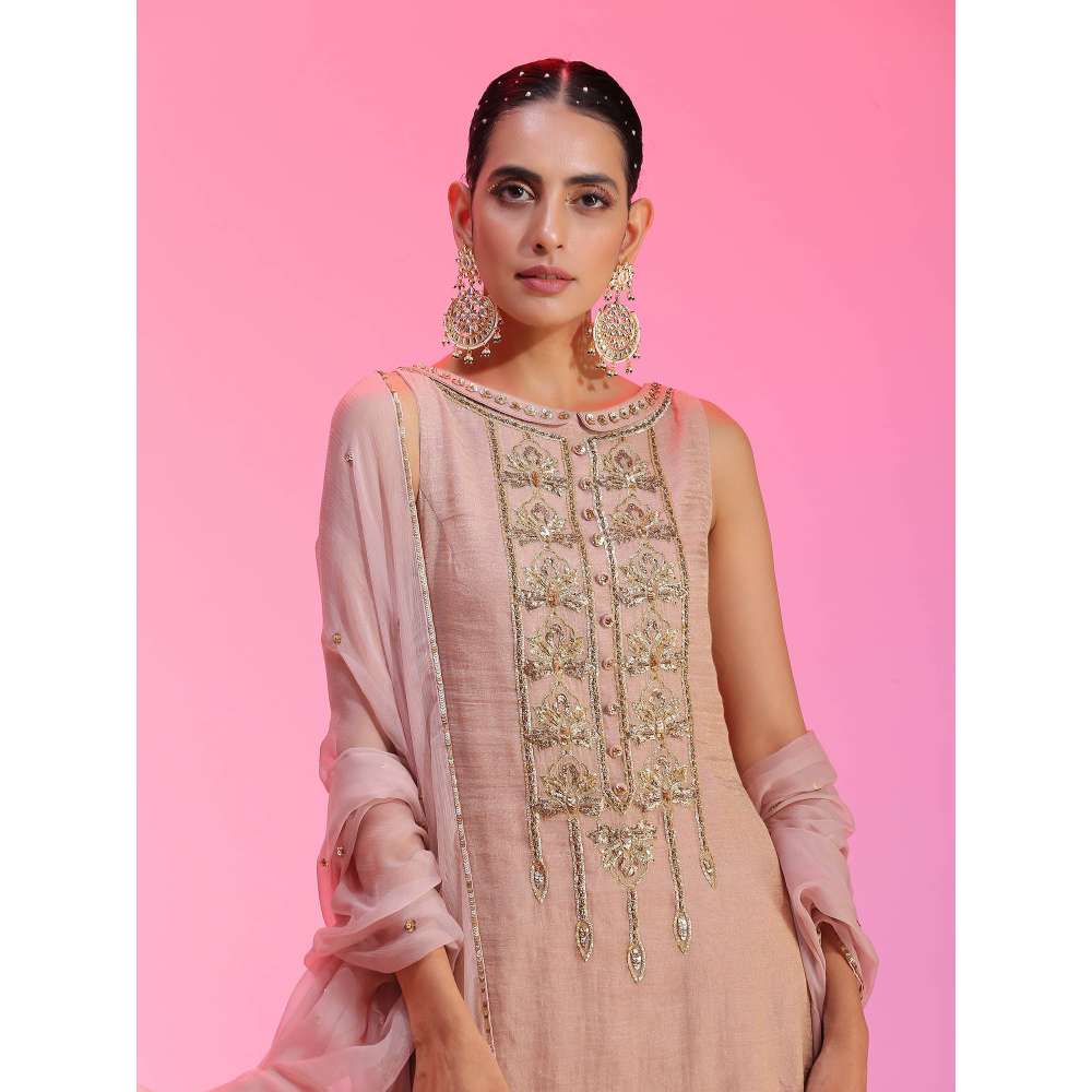 Kudi Pataka Designs Nadira-pi Pink Kurti With Sharara & Dupatta (Set of 3)