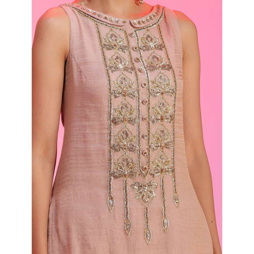Kudi Pataka Designs Nadira-pi Pink Kurti With Sharara & Dupatta (Set of 3)