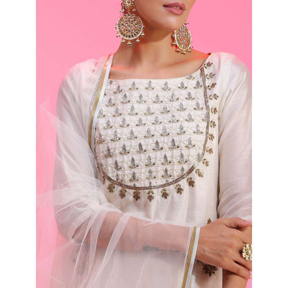 Kudi Pataka Designs Begam-iv White Kurta With Pant & Dupatta (Set of 3)
