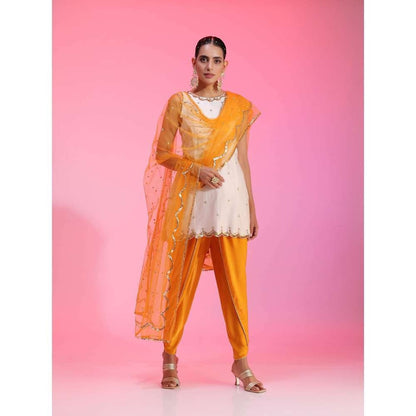 Kudi Pataka Designs Kamaya White Kurti With Dhoti & Dupatta (Set of 3)
