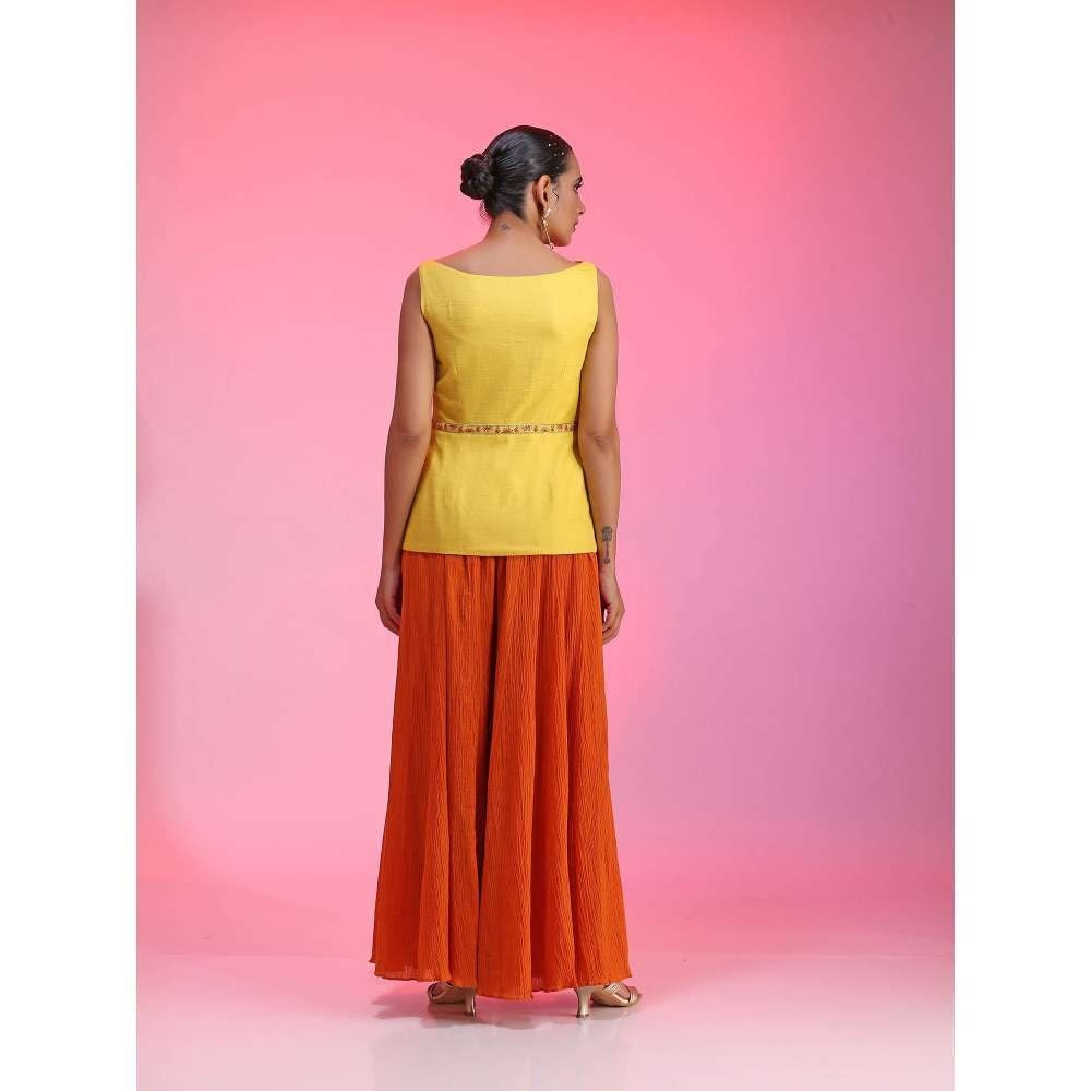 Kudi Pataka Designs Lily-yo Yellow Jacket With Palazzo (Set of 2)