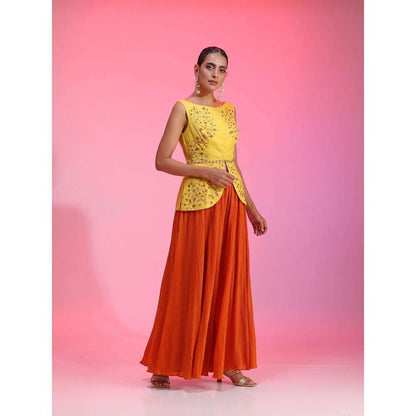 Kudi Pataka Designs Lily-yo Yellow Jacket With Palazzo (Set of 2)