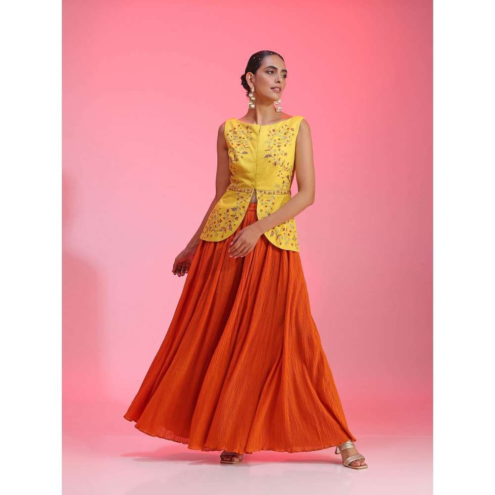 Kudi Pataka Designs Lily-yo Yellow Jacket With Palazzo (Set of 2)