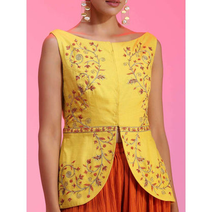Kudi Pataka Designs Lily-yo Yellow Jacket With Palazzo (Set of 2)