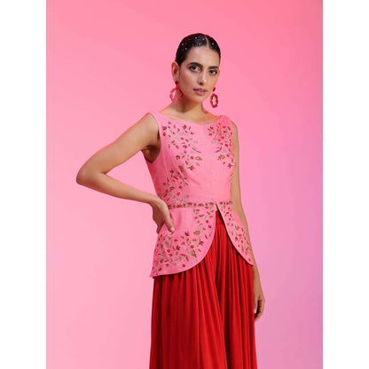 Kudi Pataka Designs Lily-pr Pink Jacket With Palazzo (Set of 2)