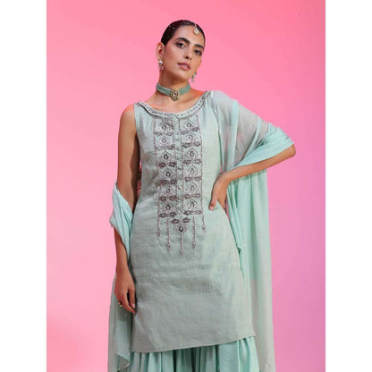 Kudi Pataka Designs Nadira-aq Blue Kurti With Sharara & Dupatta (Set of 3)