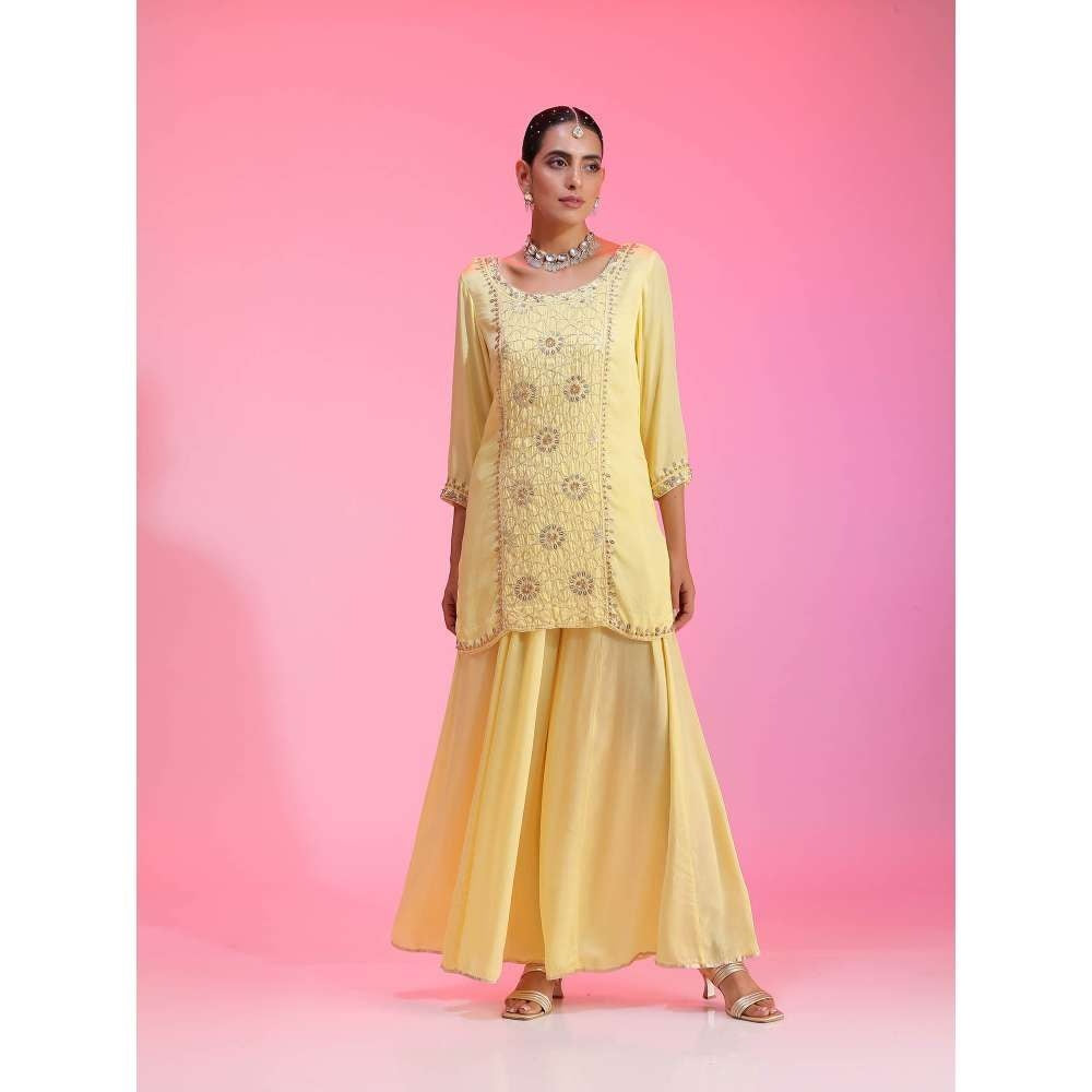 Kudi Pataka Designs Gulabo-ya Yellow Kurta With Sharara & Dupatta (Set of 3)