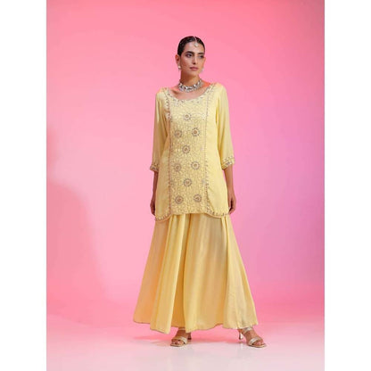 Kudi Pataka Designs Gulabo-ya Yellow Kurta With Sharara & Dupatta (Set of 3)