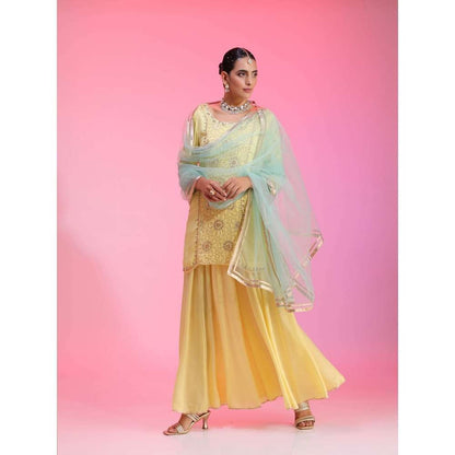 Kudi Pataka Designs Gulabo-ya Yellow Kurta With Sharara & Dupatta (Set of 3)