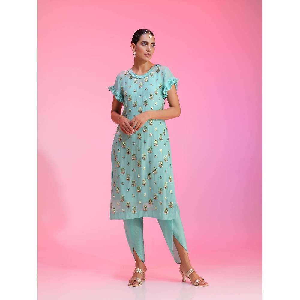 Kudi Pataka Designs Kali-trq Blue Kurta With Slip & Dhoti (Set of 3)