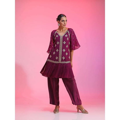 Kudi Pataka Designs Erum-pu Purple Kurta With Slip & Pant (Set of 3)