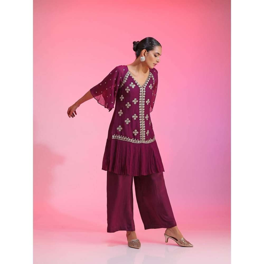 Kudi Pataka Designs Erum-pu Purple Kurta With Slip & Pant (Set of 3)