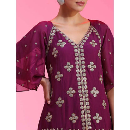 Kudi Pataka Designs Erum-pu Purple Kurta With Slip & Pant (Set of 3)