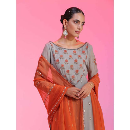 Kudi Pataka Designs Roohi-go Grey Kurti With Sharara & Dupatta (Set of 3)