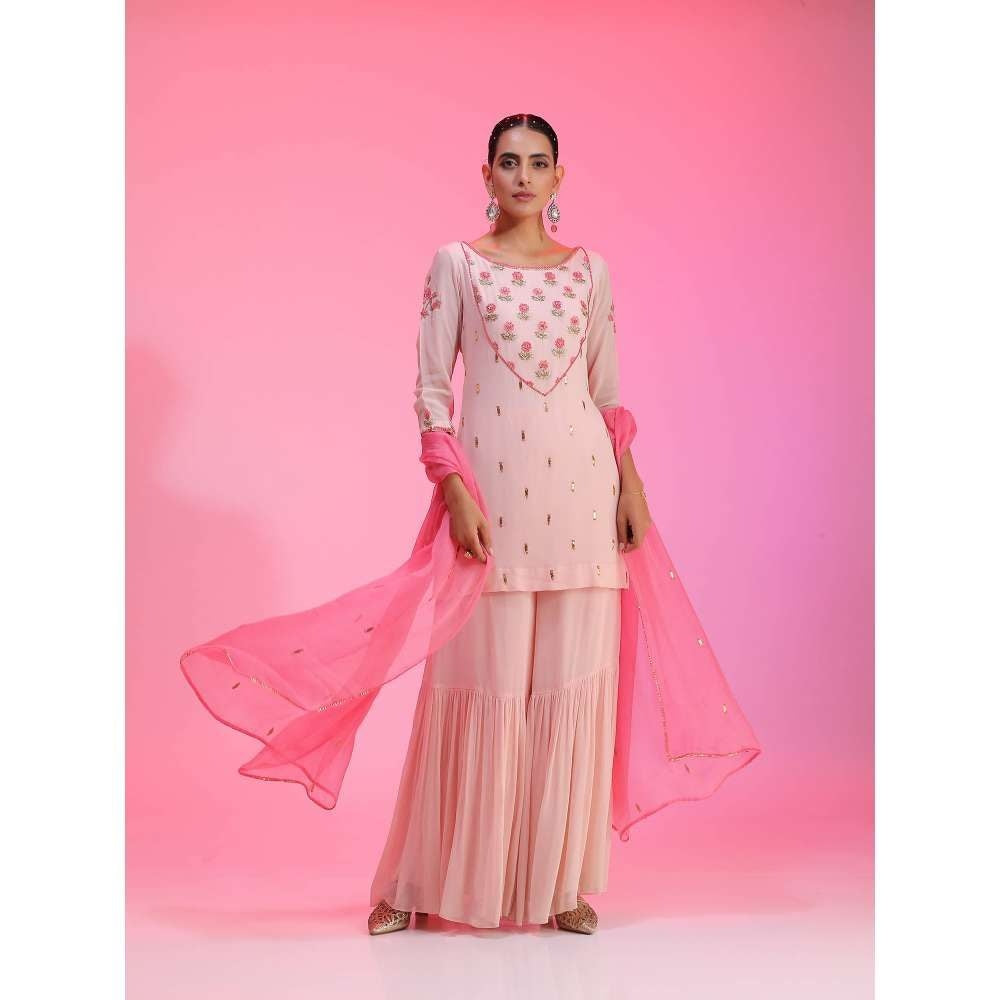 Kudi Pataka Designs Roohi-sp Pink Kurti With Sharara & Dupatta (Set of 3)