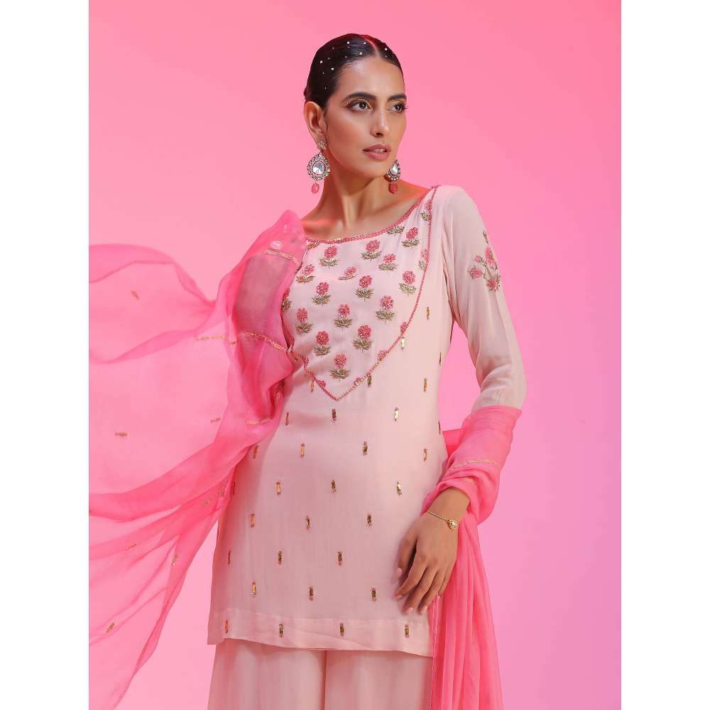 Kudi Pataka Designs Roohi-sp Pink Kurti With Sharara & Dupatta (Set of 3)