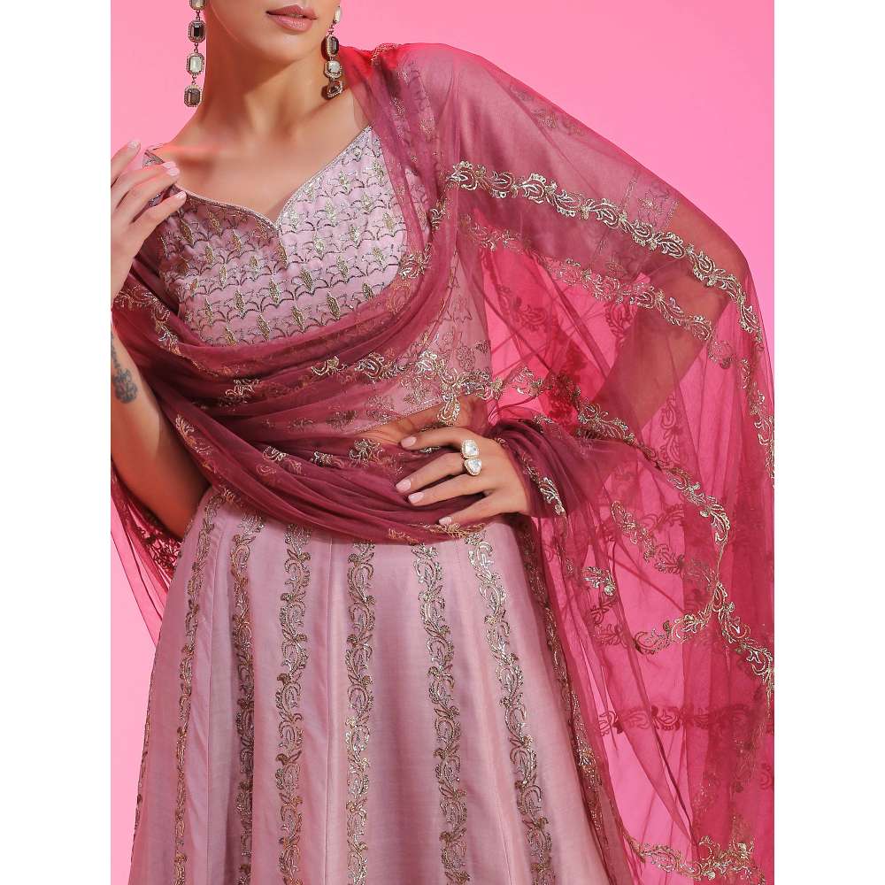 Kudi Pataka Designs Aafreen Mauve Classic Lehenga With Choli & Dupatta (Set of 3)