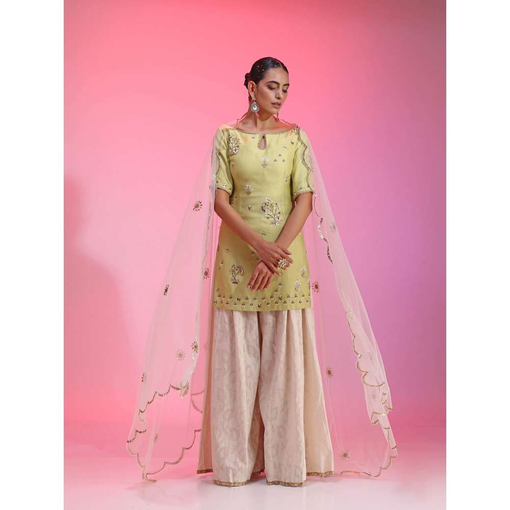 Kudi Pataka Designs Mahi-lg Yellow Kurti With Sharara & Dupatta (Set of 3)