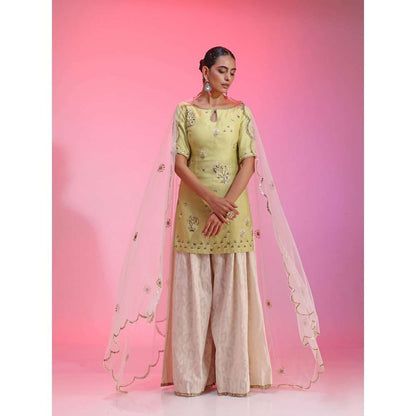 Kudi Pataka Designs Mahi-lg Yellow Kurti With Sharara & Dupatta (Set of 3)