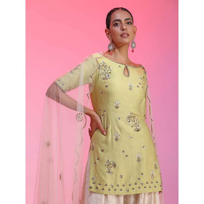 Kudi Pataka Designs Mahi-lg Yellow Kurti With Sharara & Dupatta (Set of 3)