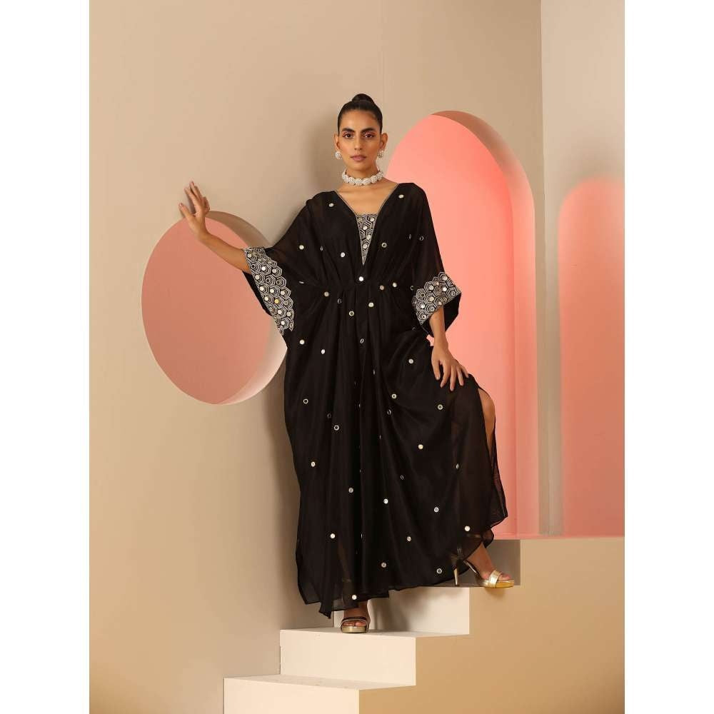 Kudi Pataka Designs Anaita Black Mirror Work Kaftan