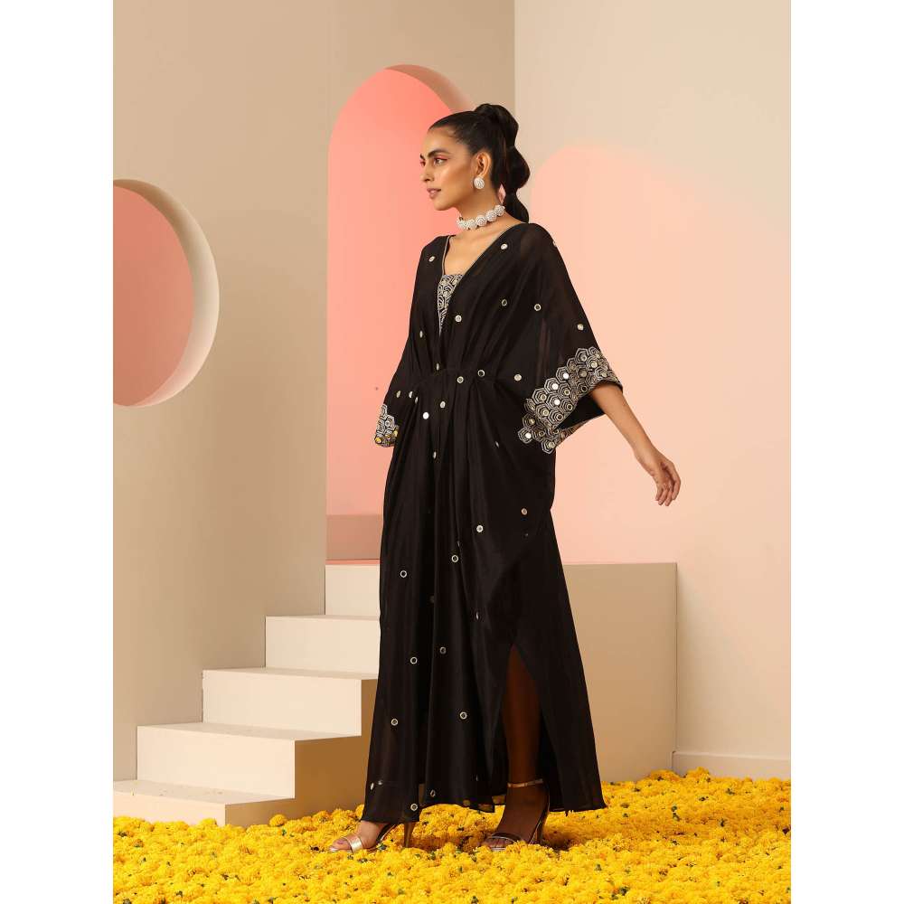 Kudi Pataka Designs Anaita Black Mirror Work Kaftan