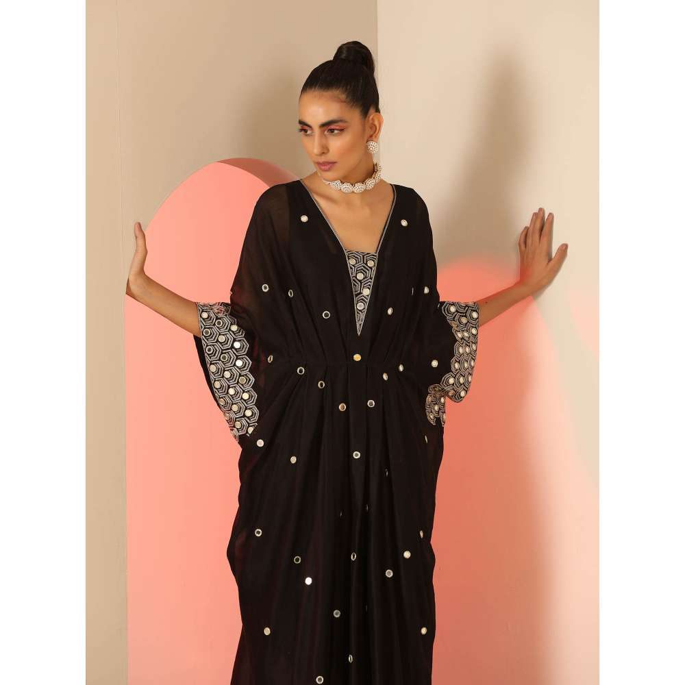 Kudi Pataka Designs Anaita Black Mirror Work Kaftan