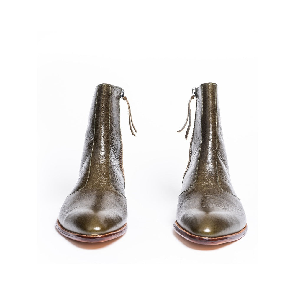 Kavith Sainaani Olive Crackle Texture Boots