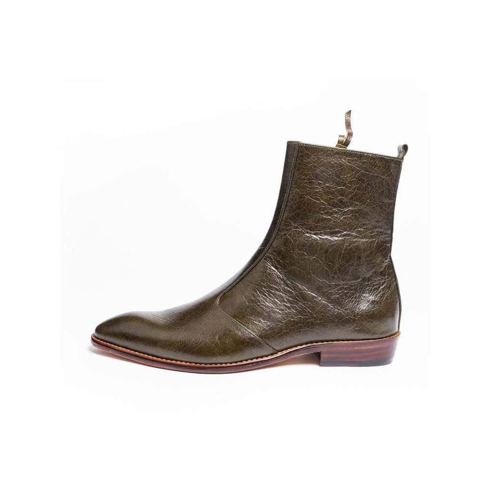 Kavith Sainaani Olive Crackle Texture Boots