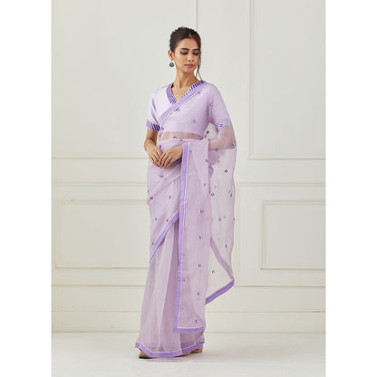 Label Nitika Lavender Embroidered Organza Saree with Stitched Blouse (XS)