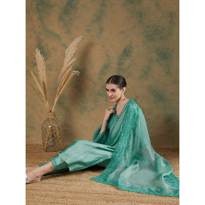 Label Nitika Blue Embroidered Kurta Pant & Dupatta (Set of 3)