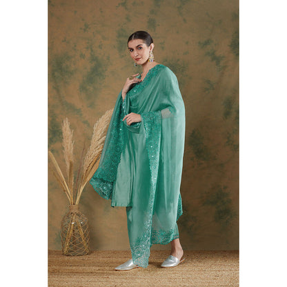 Label Nitika Blue Embroidered Kurta Pant & Dupatta (Set of 3)