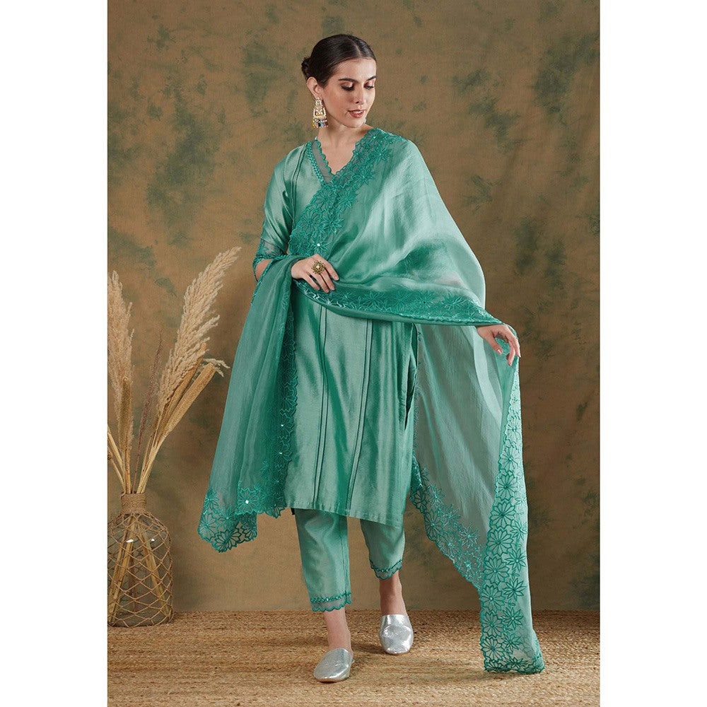 Label Nitika Blue Embroidered Kurta Pant & Dupatta (Set of 3)