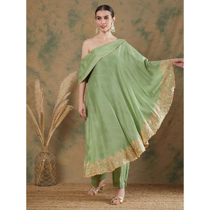 Label Nitika Sage Green Embroidered Palazzo (Set of 2)