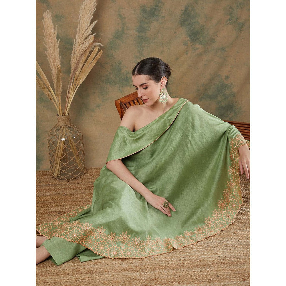 Label Nitika Sage Green Embroidered Palazzo (Set of 2)