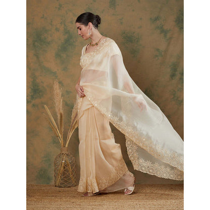 Label Nitika Ivory Embroidered Saree with Stitched Blouse