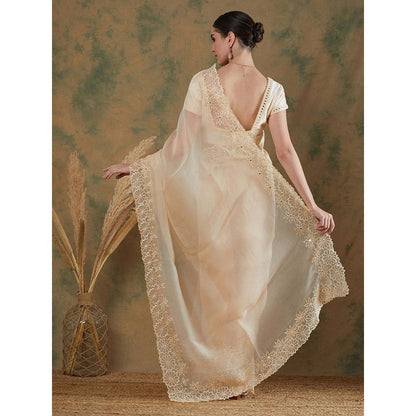 Label Nitika Ivory Embroidered Saree with Stitched Blouse