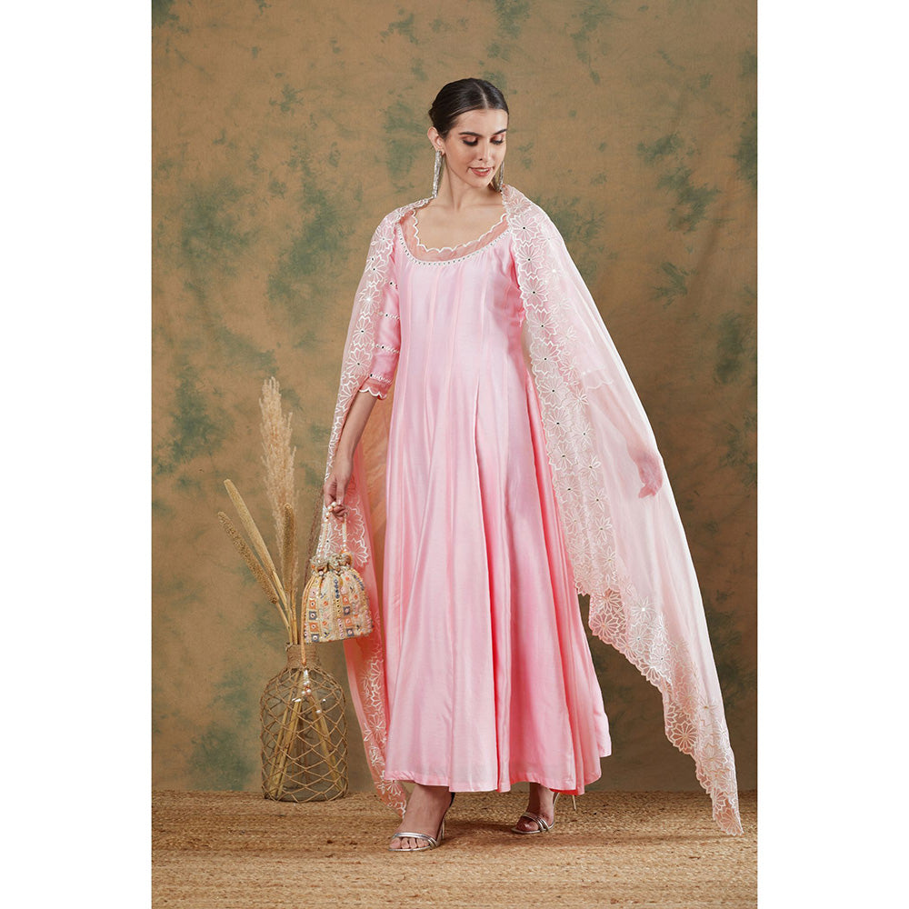 Label Nitika Baby Pink Embroidered Anarkali Kurta & Dupatta (Set of 2)