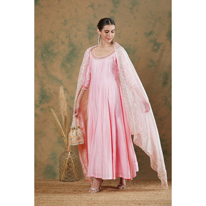 Label Nitika Baby Pink Embroidered Anarkali Kurta & Dupatta (Set of 2)