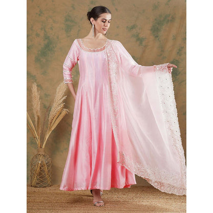 Label Nitika Baby Pink Embroidered Anarkali Kurta & Dupatta (Set of 2)