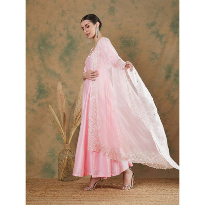 Label Nitika Baby Pink Embroidered Anarkali Kurta & Dupatta (Set of 2)