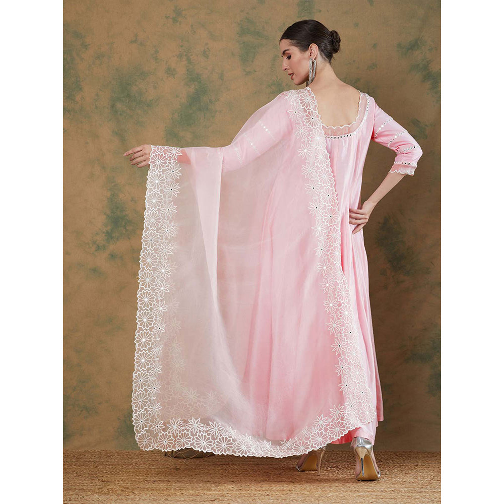 Label Nitika Baby Pink Embroidered Anarkali Kurta & Dupatta (Set of 2)