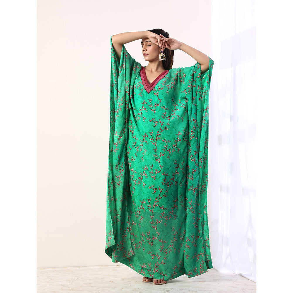 Label Nitika Green Printed Kaftan with Slip (Set of 2)