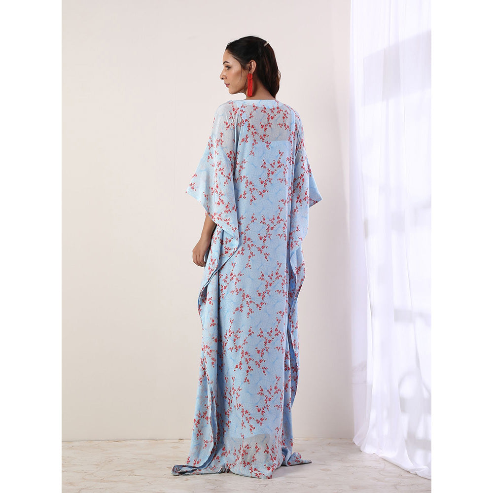 Label Nitika Blue Printed Kaftan with Slip (Set of 2)