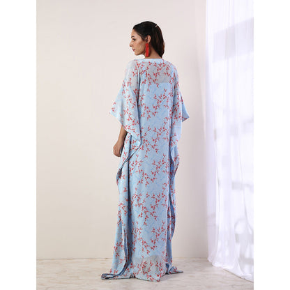 Label Nitika Blue Printed Kaftan with Slip (Set of 2)