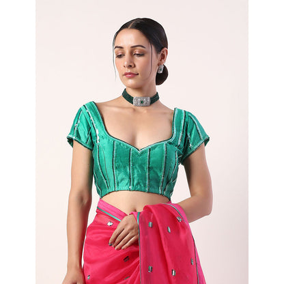Label Nitika Pink Embroidered Organza Saree with Stitched Blouse