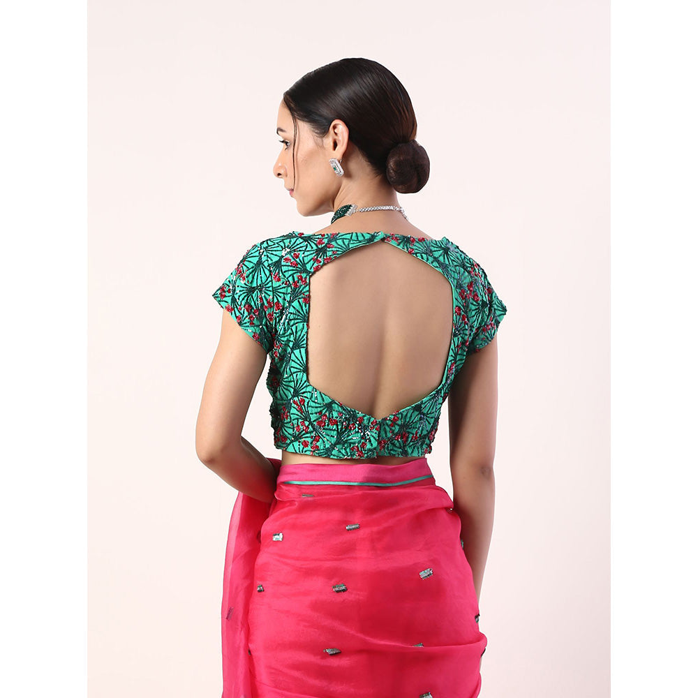 Label Nitika Pink Embroidered Organza Saree with Stitched Blouse