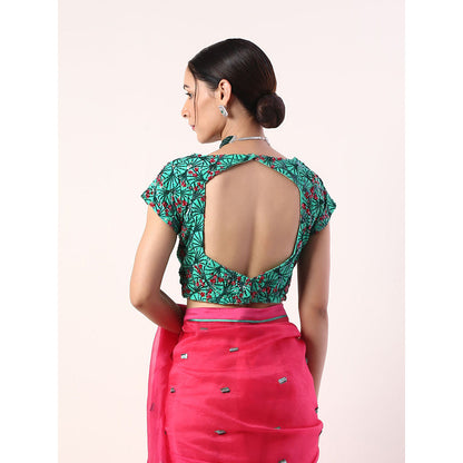 Label Nitika Pink Embroidered Organza Saree with Stitched Blouse