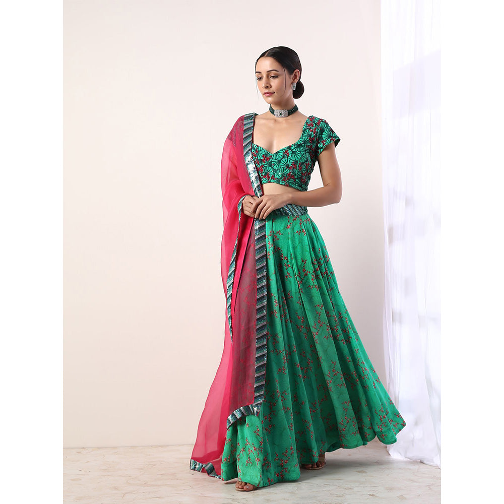 Label Nitika Green Embroidered Lehenga Blouse & Dupatta (Set of 3)