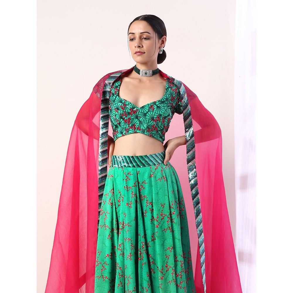 Label Nitika Green Embroidered Lehenga Blouse & Dupatta (Set of 3)